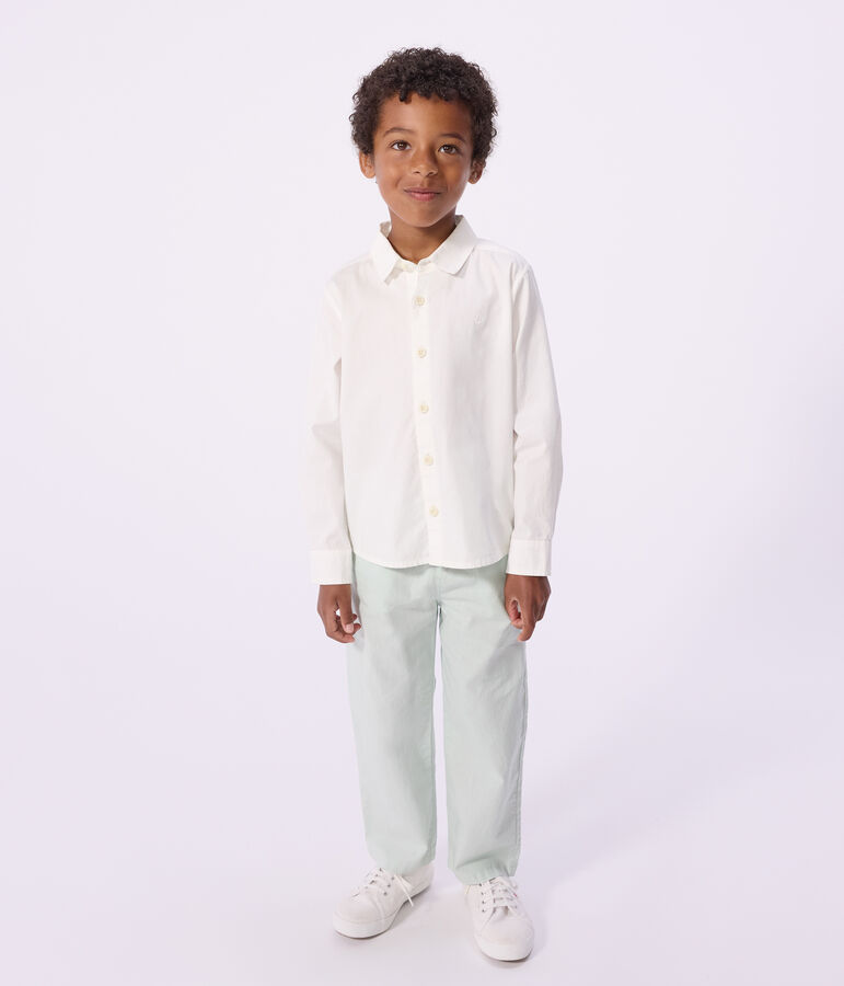 Chemise enfant en coton manches longues unie blanc ECUME