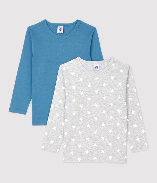 Lot de 2 tee shirts manches longues imprim&eacute; &eacute;toiles petit gar&ccedil;on en coton multicouleur