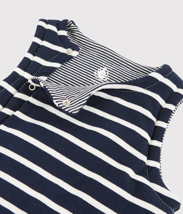 Gilet sans manches r&eacute;versible b&eacute;b&eacute; en c&ocirc;te ouatin&eacute;e bleu/blanc