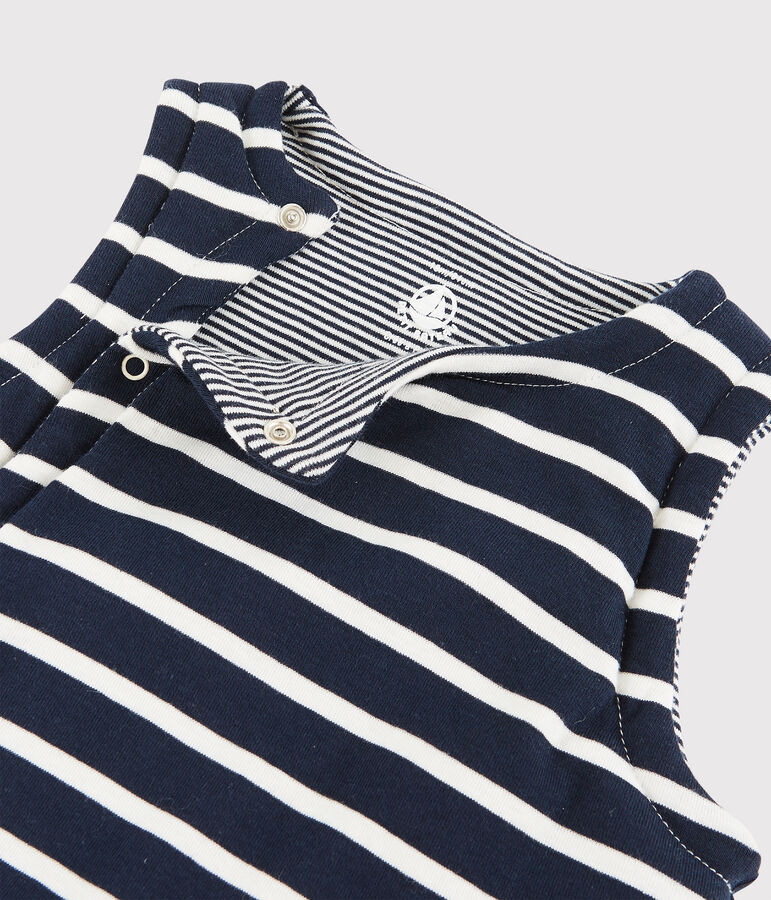 Gilet sans manches r&eacute;versible b&eacute;b&eacute; en c&ocirc;te ouatin&eacute;e bleu SMOKING/blanc MARSHMALLOW