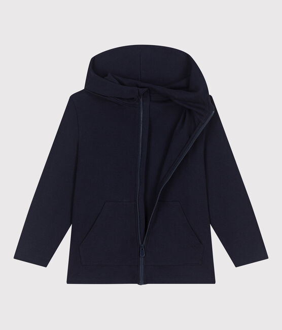 Sweatshirt zippé à capuche enfant en coton uni bleu SMOKING