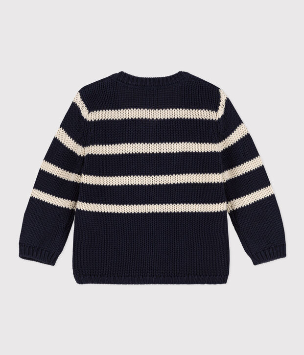 Cardigan b&eacute;b&eacute; en tricot de coton ray&eacute; bleu/&eacute;cru