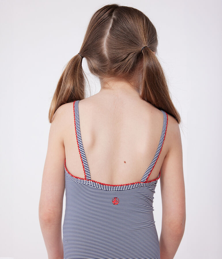 Maillot de bain une pi&egrave;ce enfant &agrave; rayures bleu MEDIEVAL/blanc MARSHMALLOW