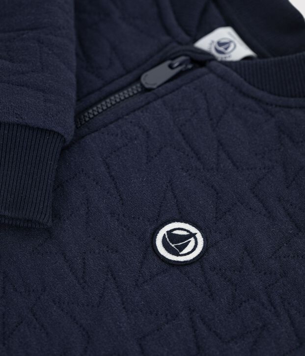 Cardigan enfant en coton uni bleu marine