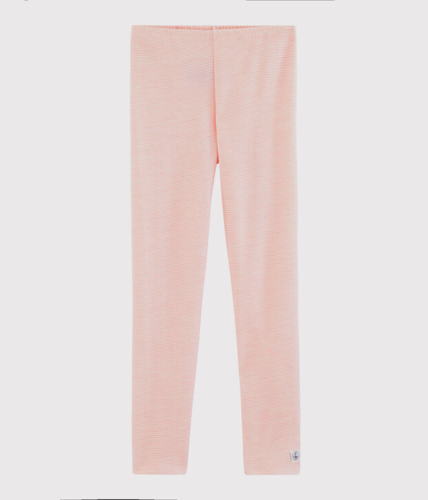 Legging milleraies petite fille en laine et coton rose/blanc