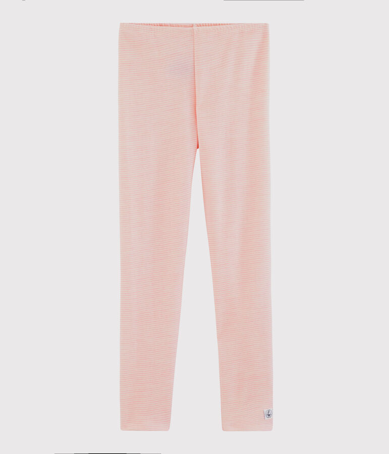 Legging milleraies petite fille en laine et coton rose CHARME/blanc MARSHMALLOW
