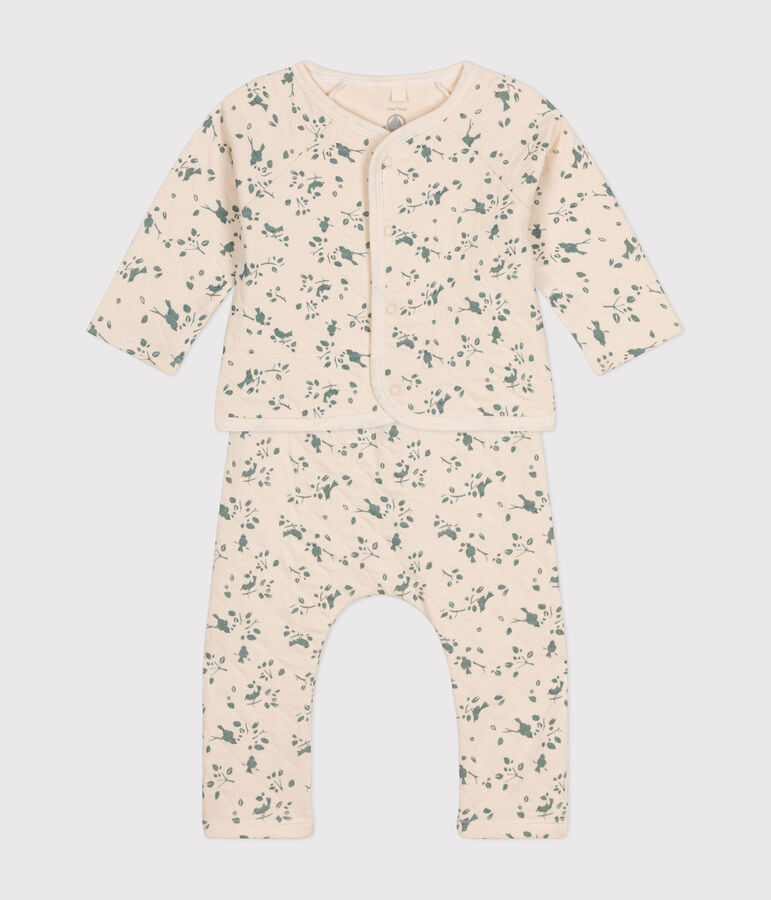 Ensemble 2 pi&egrave;ces en tubique matelass&eacute; b&eacute;b&eacute; &eacute;cru/vert