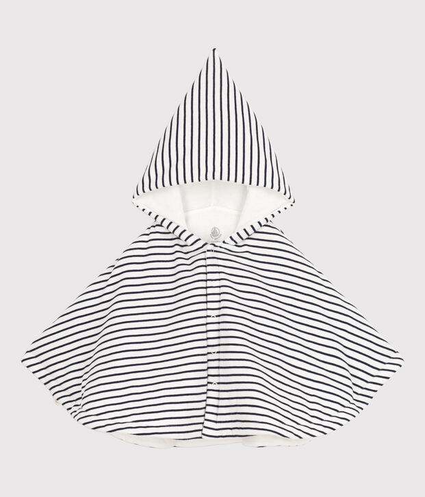 Cape &agrave; capuche &agrave; rayures marini&egrave;res b&eacute;b&eacute; en coton blanc/bleu