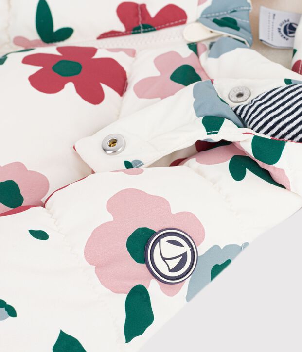 Doudoune b&eacute;b&eacute; en polyester imprim&eacute; animalier &eacute;cru/rose
