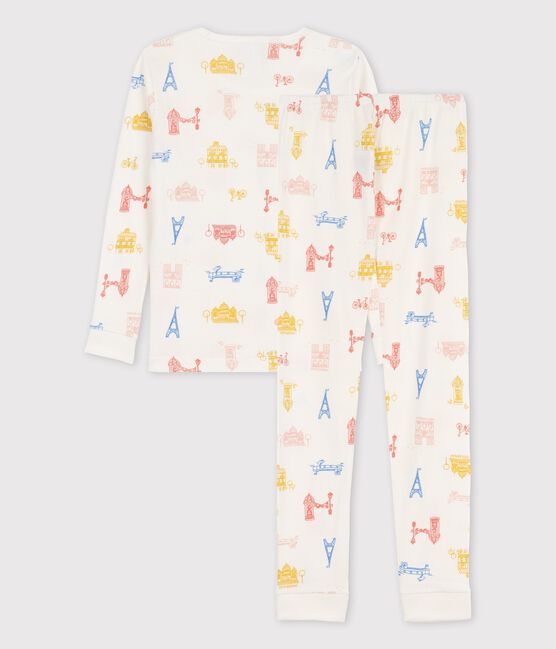 Pyjama snugfit Paris en coton enfant blanc MARSHMALLOW/blanc MULTICO