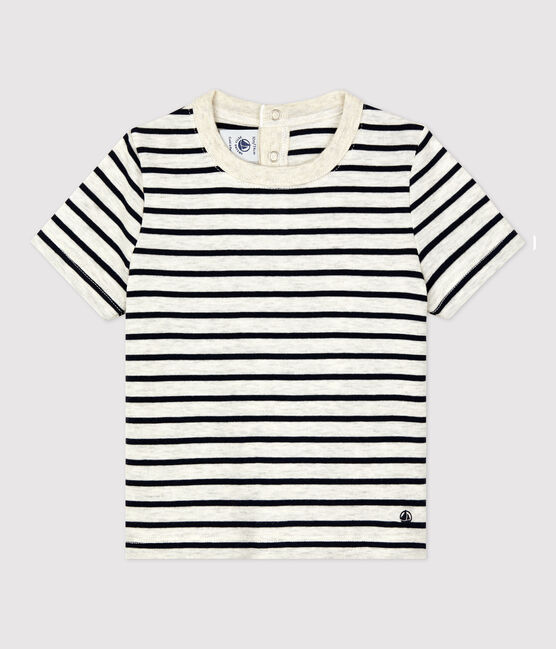 Tee-shirt manches courtes rayé en coton bébé beige MONTELIMAR/bleu SMOKING