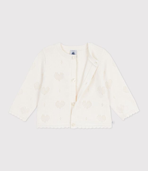 Cardigan b&eacute;b&eacute; en coton &agrave; motifs c&oelig;urs blanc