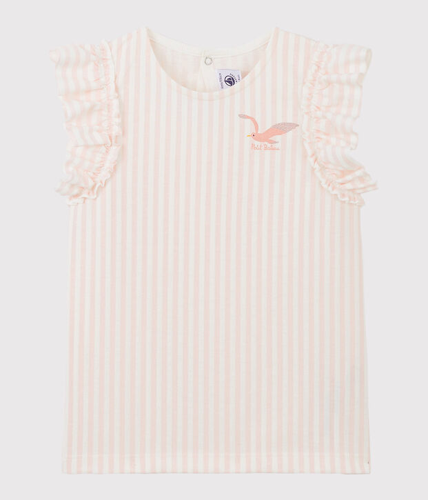 Tee-shirt manches courtes en jersey enfant fille rose/blanc