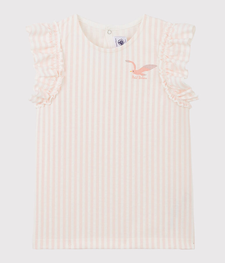Tee-shirt manches courtes en jersey enfant fille rose MINOIS/blanc MARSHMALLOW