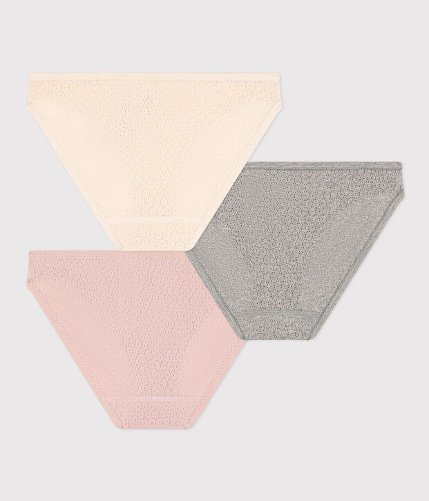 Lot de 3 culottes en coton ajour&eacute; femme multicouleur