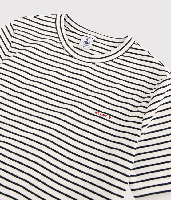 T-shirt en coton rayé "Je t'aime" Femme blanc MARSHMALLOW/bleu SMOKING