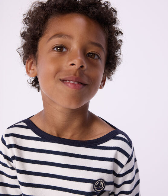 Marinière en coton enfant fille / garçon blanc MARSHMALLOW/bleu SMOKING