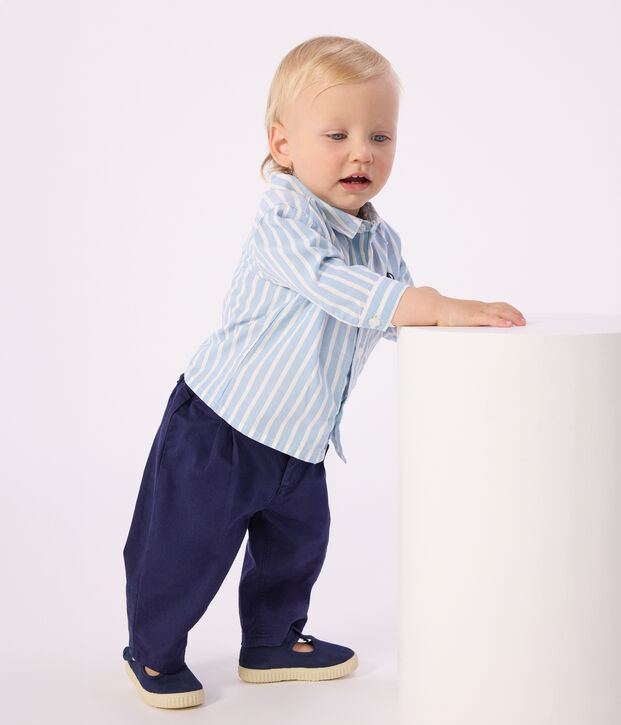 Chemise b&eacute;b&eacute; en coton &agrave; manches longues, ray&eacute;e bleu/blanc