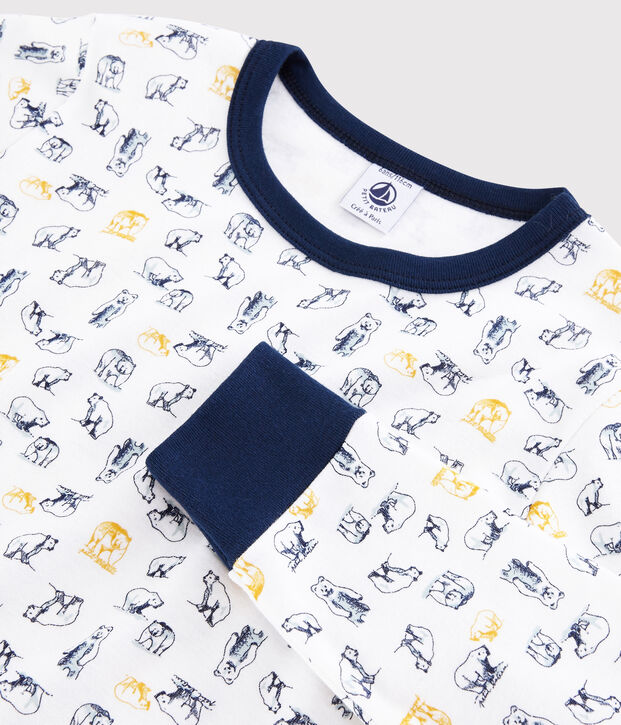 Pyjama ours polaire petit gar&ccedil;on en c&ocirc;te blanc/multicouleur