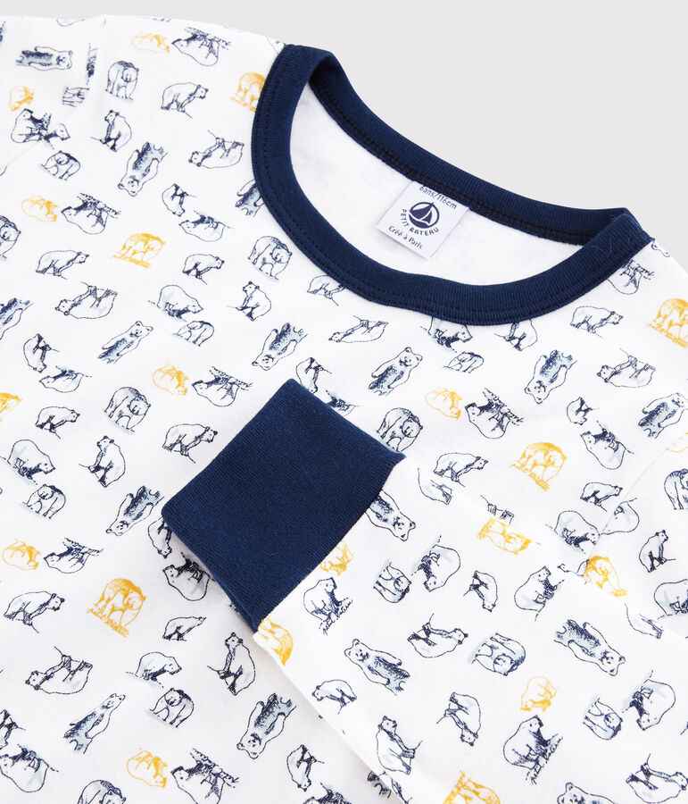 Pyjama ours polaire petit gar&ccedil;on en c&ocirc;te blanc/multicouleur