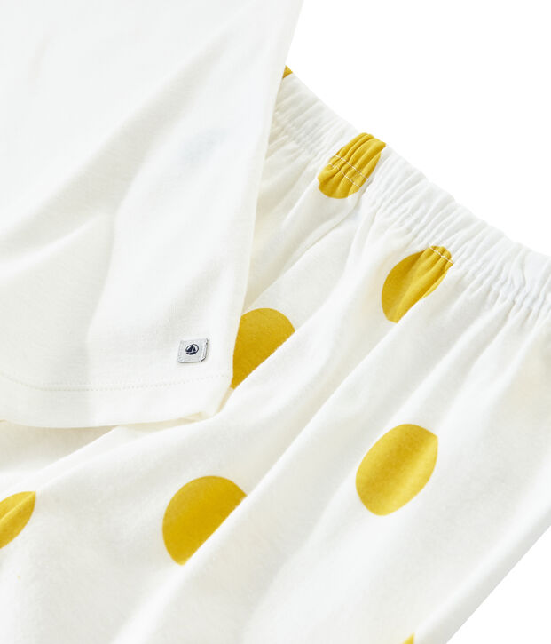 Pyjama fille en c&ocirc;te blanc/jaune