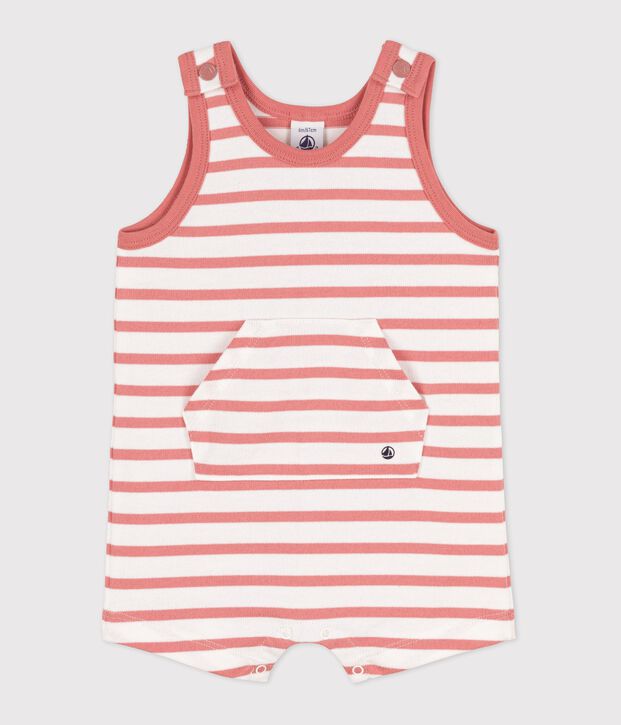 Combinaison courte b&eacute;b&eacute; en jersey &eacute;pais blanc/rose