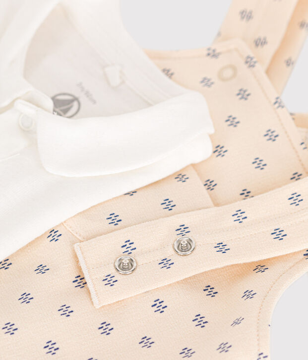 Ensemble salopette en molleton l&eacute;ger b&eacute;b&eacute; &eacute;cru/multicouleur