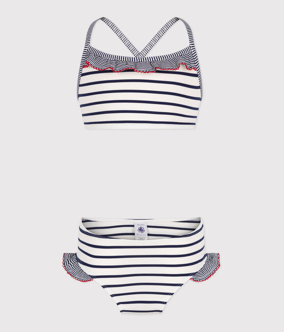 Maillot de bain deux pièces enfant à rayures blanc MARSHMALLOW/bleu MEDIEVAL