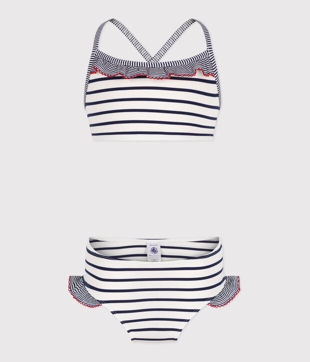 Maillot de bain deux pi&egrave;ces enfant &agrave; rayures blanc/bleu