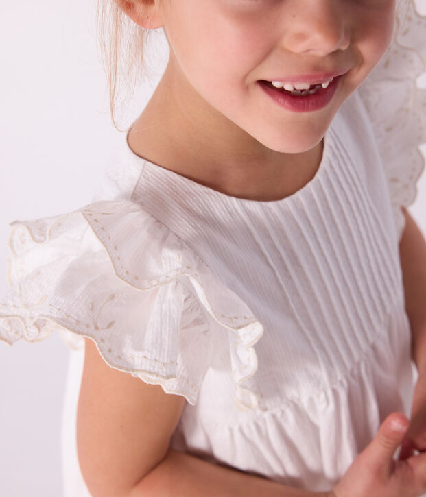 Robe enfant en coton manches courtes unie blanc
