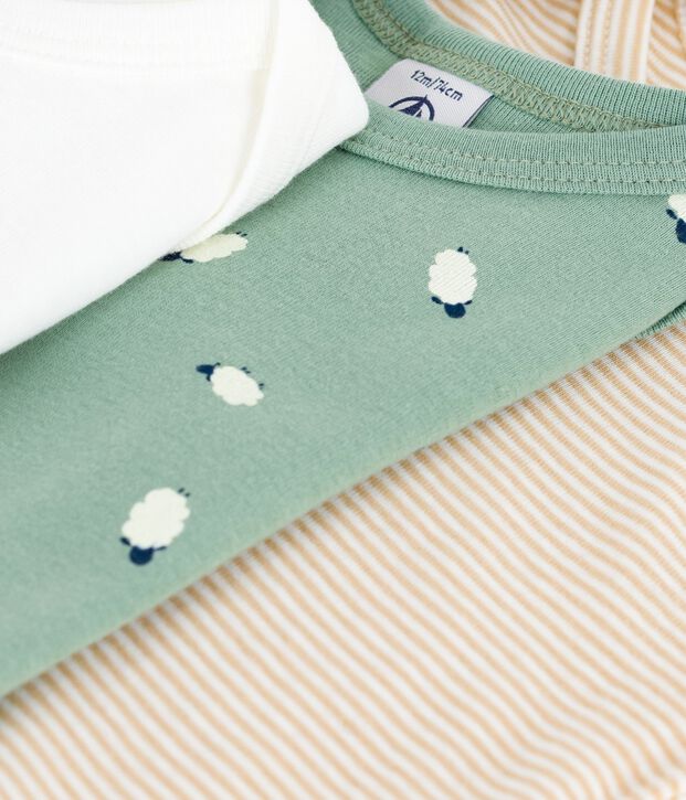 Lot de bodies manches longues en coton imprim&eacute; moutons b&eacute;b&eacute; multicouleur