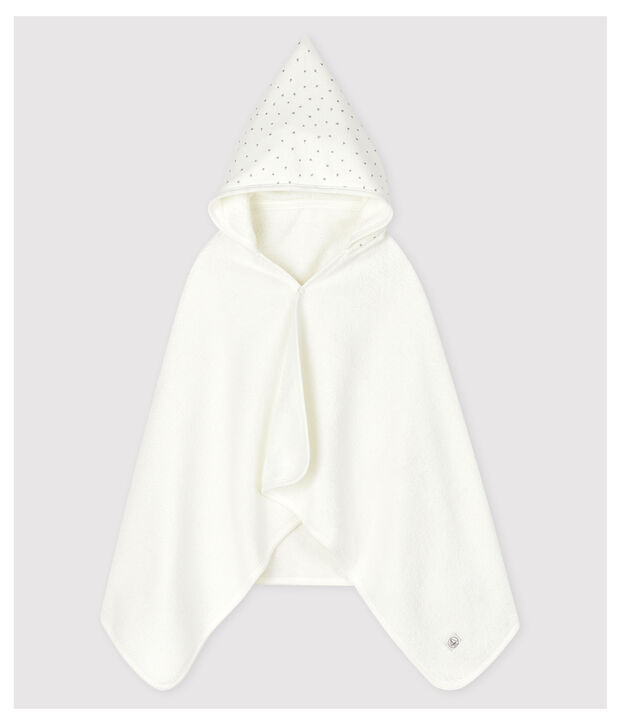 Cape de bain b&eacute;b&eacute; en bouclette &eacute;ponge en coton biologique blanc/gris