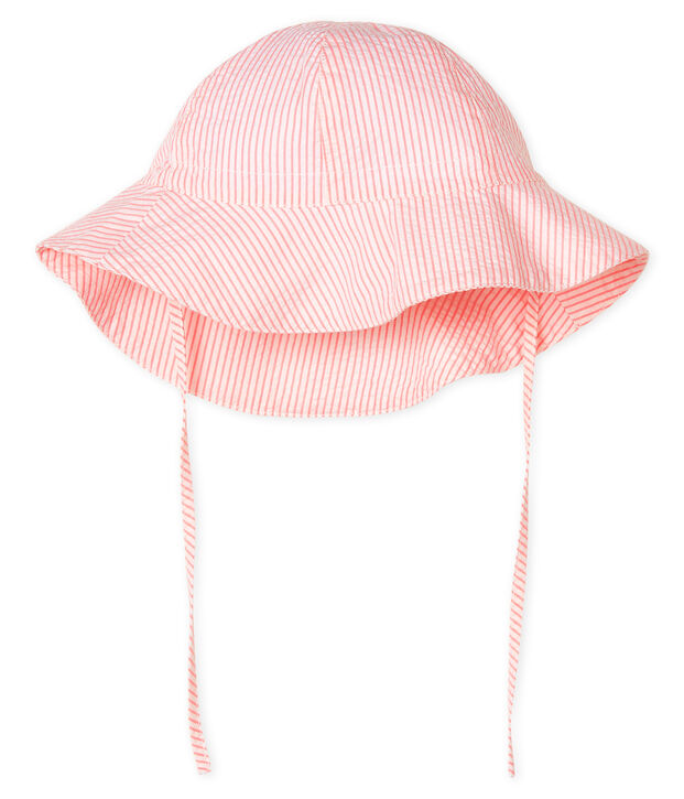 Capeline en seersucker b&eacute;b&eacute; fille blanc/rose