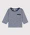 Tee-shirt manches longues bébé en jersey flammé rayé bleu MEDIEVAL/blanc MARSHMALLOW