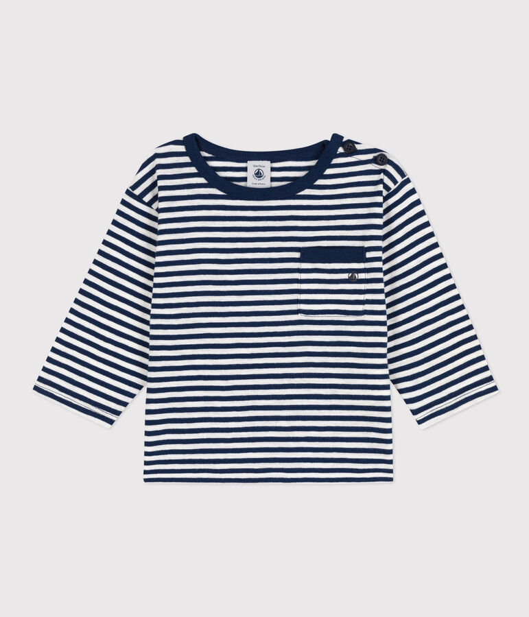 Tee-shirt manches longues b&eacute;b&eacute; en jersey flamm&eacute; ray&eacute; bleu/blanc