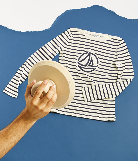 Tee shirt marinière femme beige COQUILLE/bleu SMOKING