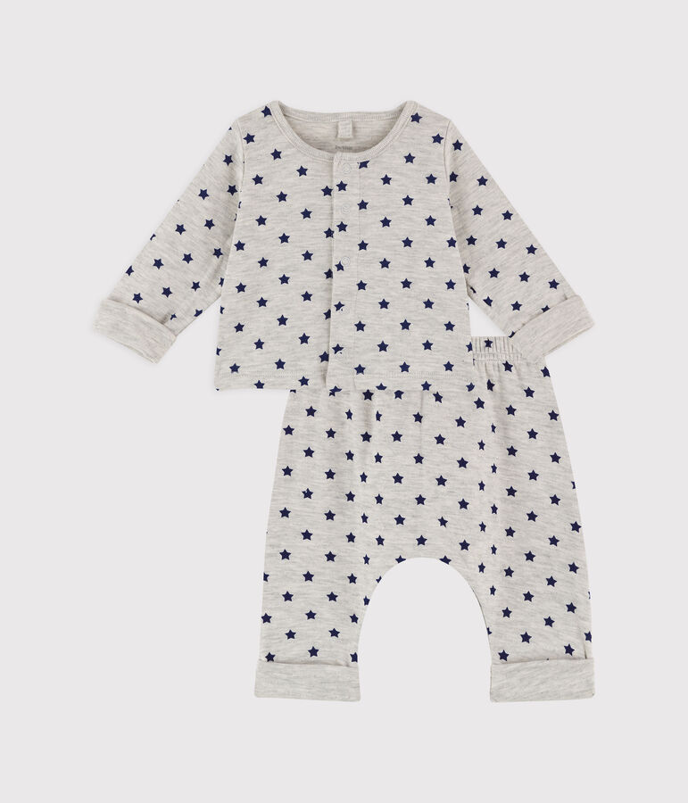 Ensemble 2 pi&egrave;ces b&eacute;b&eacute; gar&ccedil;on en tubique &agrave; pois gris/bleu