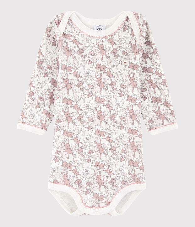 Body manches longues b&eacute;b&eacute; fille rose/blanc