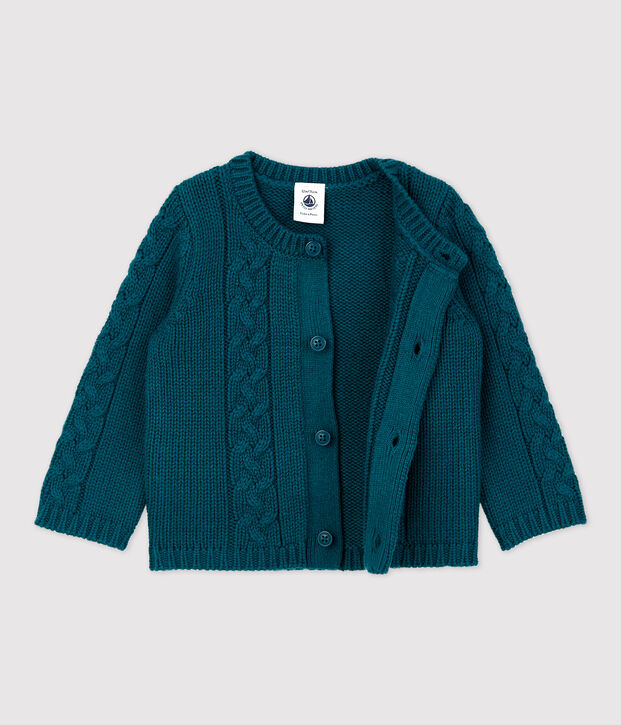 Cardigan en laine et coton b&eacute;b&eacute;. vert