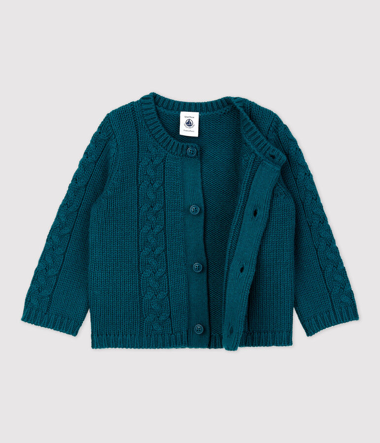 Cardigan en laine et coton b&eacute;b&eacute;. vert