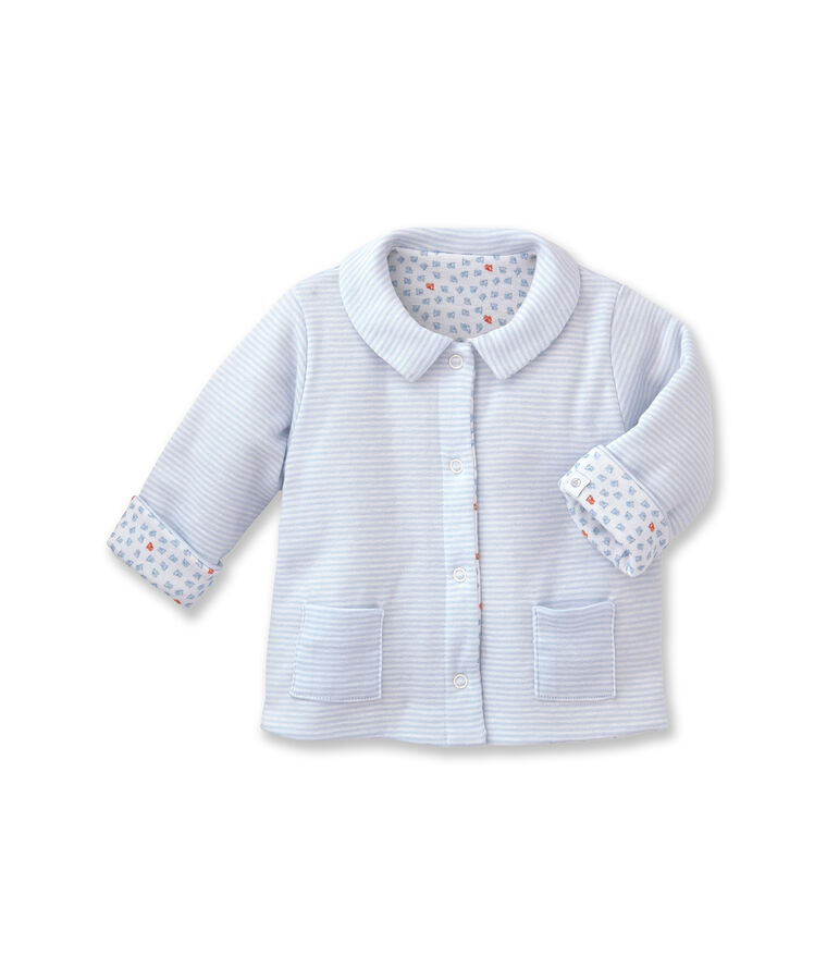 Veste b&eacute;b&eacute; mixte ouatin&eacute;e r&eacute;versible &agrave; milleraies bleu FRAICHEUR/blanc ECUME