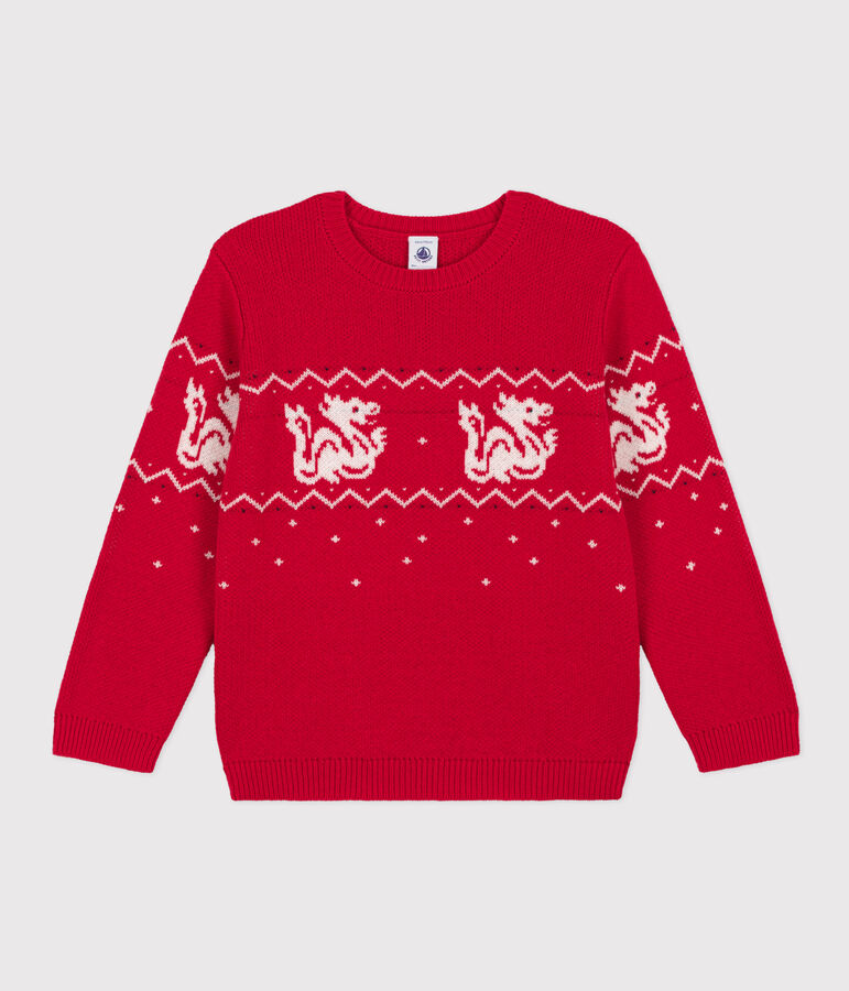 Pull en laine et coton enfant gar&ccedil;on rouge/multicouleur