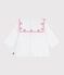 Blouse bébé en popeline de coton manches longues, brodée cœurs blanc ECUME