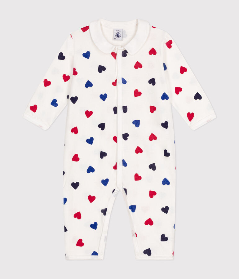Pyjama sans pieds en coton imprim&eacute; c&oelig;urs b&eacute;b&eacute; blanc MARSHMALLOW/blanc MULTICO