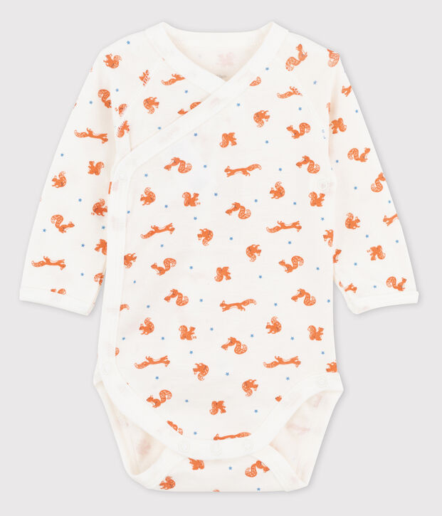 Body crois&eacute; manches longues b&eacute;b&eacute; imprim&eacute; ecureuil blanc/multicouleur