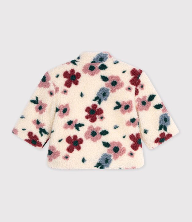 Manteau b&eacute;b&eacute; ouatin&eacute; en sherpa imprim&eacute;e fleurs &eacute;cru/multicouleur