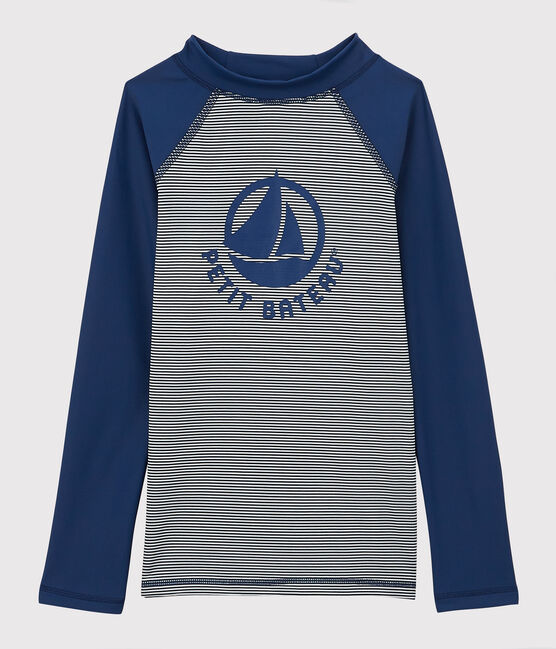 T-shirt anti-uv recyclé enfant fille / garçon bleu MEDIEVAL/blanc MARSHMALLOW