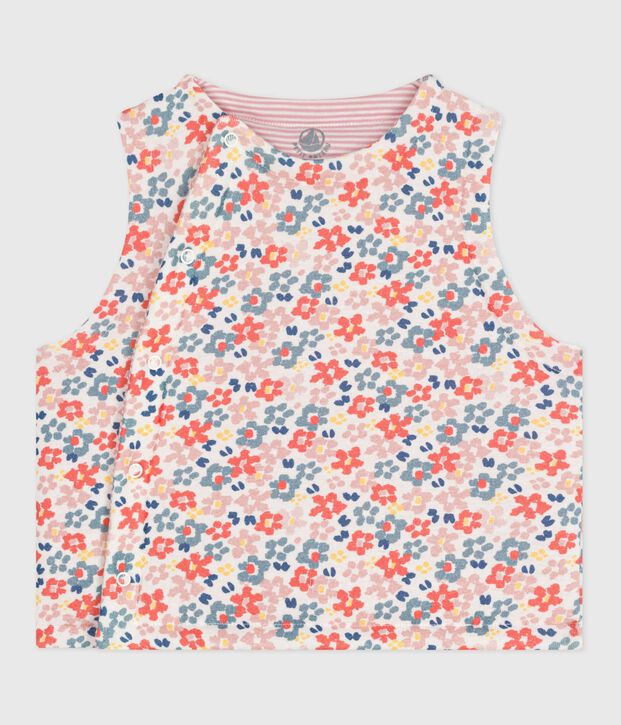 Gilet sans manche r&eacute;versible b&eacute;b&eacute; en coton imprim&eacute; blanc/rose