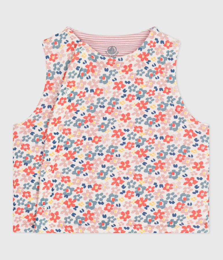 Gilet sans manche r&eacute;versible b&eacute;b&eacute; en coton imprim&eacute; blanc MARSHMALLOW/rose JOLI