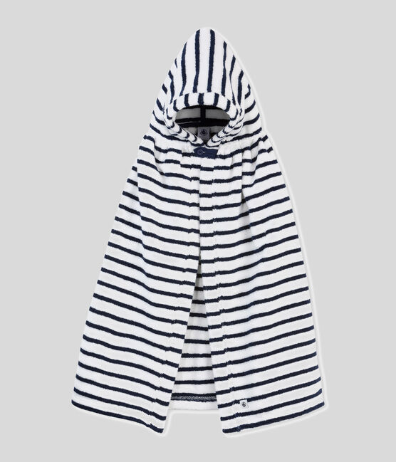 Cape de bain à rayures bébé en éponge blanc LAIT/bleu MEDIEVAL